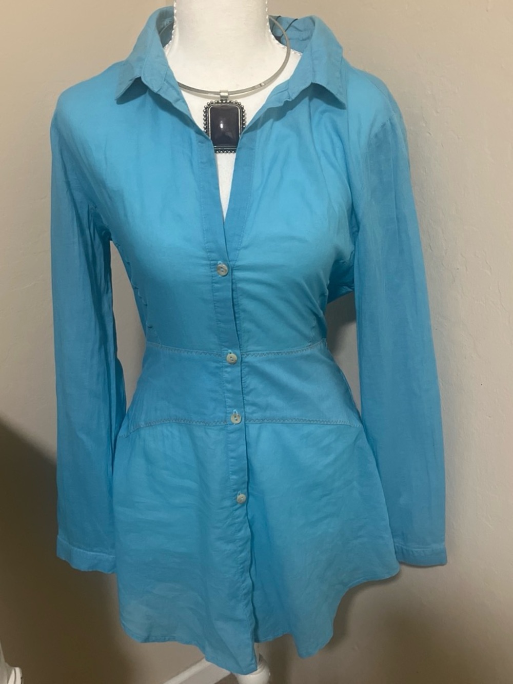 Women's Turquoise Button-Down Shirt Dress